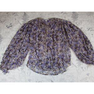 Designer Sabina Musayev Atara Floral print Blouse sheer long balloon sleeve XS